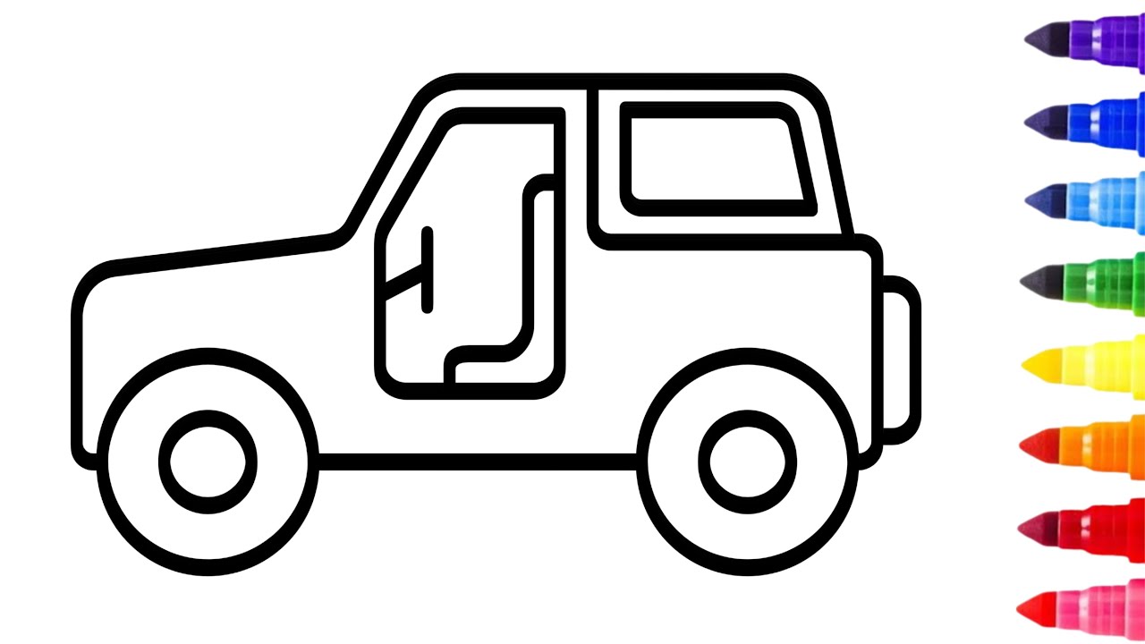 How to Draw and Colour Jeep Drawing, Painting and Coloring for Kids And Toddlers 🚙✏️