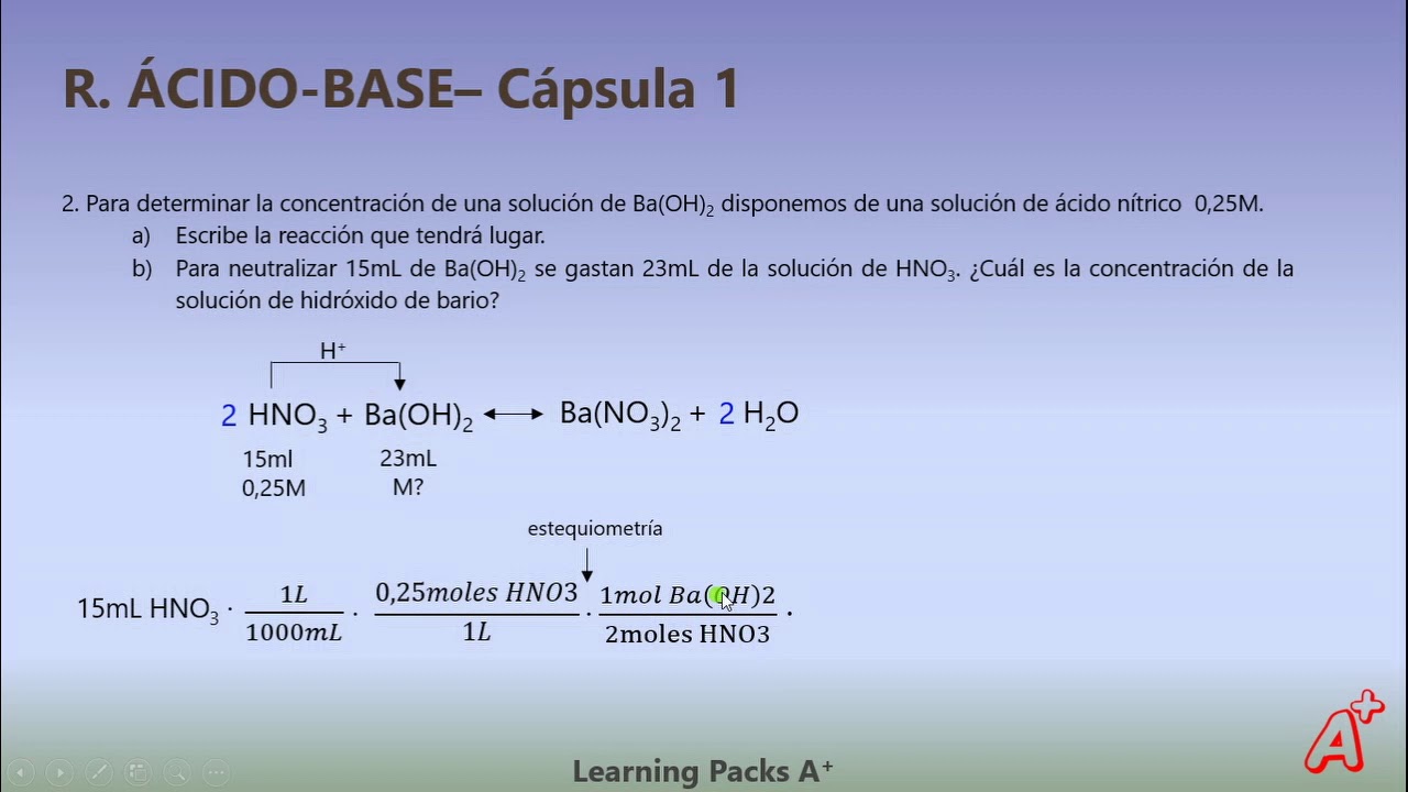 Calcular concentración de ácido en reacción de neutralización - YouTube