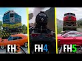 Forza Horizon 5 vs Forza Horizon 4 vs Forza Horizon 3 - What Happens if a train Hits me? Comparison!