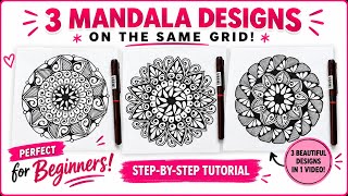 3 Easy Mandala Designs for Beginners | Step-by-Step Mandala Tutorial | 3 Designs in 1 Video