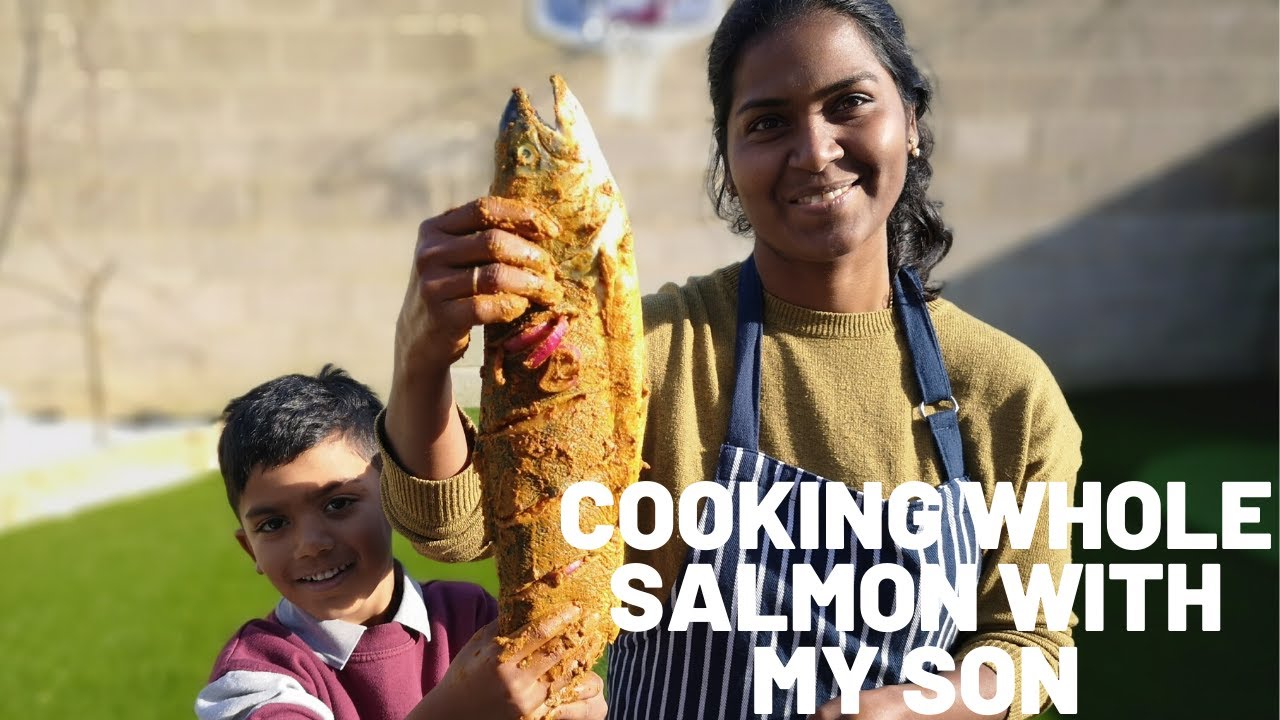 whole salmon grilled recipe - Easy to cook ! Family cooking . - YouTube