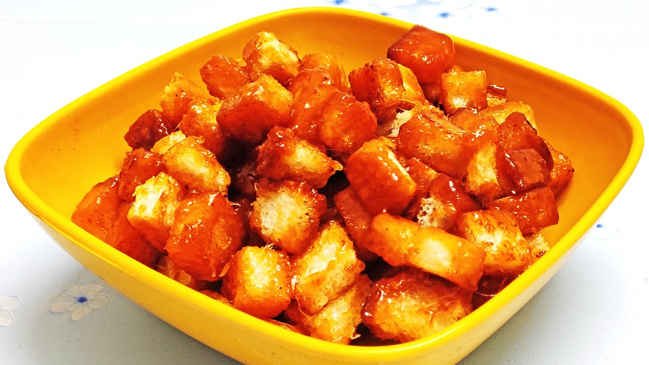 Caramel Bread Popcorn | Caramel Bread Cubes Recipe | How to Make Caramel Bread Popcorn | Croutons