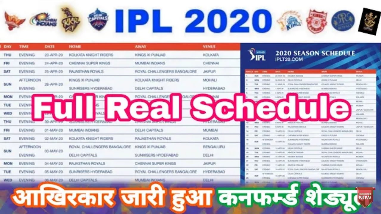 IPL TIME TABLE 2020 | IPL NEWS 2020 TODAY  | 2020 IPL match TIME TABLE