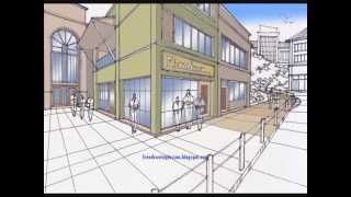 Draw A Box A Town....buildings In A Two Point Perspective.. Plus Digital Colouring.
