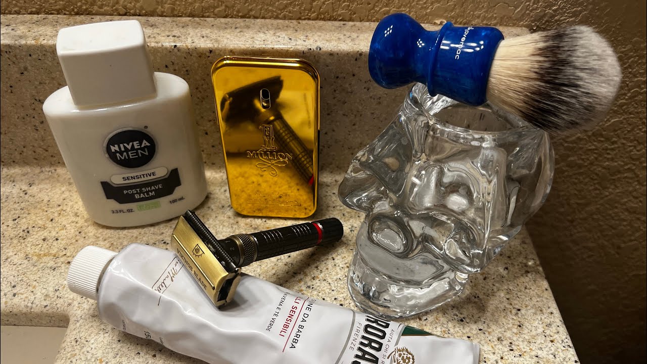 Бритва Vikings Blade Emperor Meiji с регулируемой длиной, помазок Shavemac Brush, Nivea Men и оде...