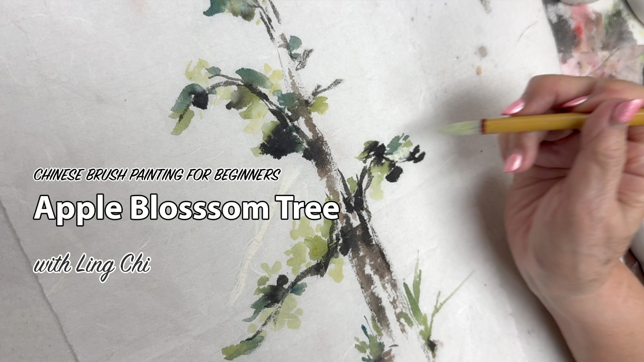 Простая китайская живопись: Яблоня в цвету