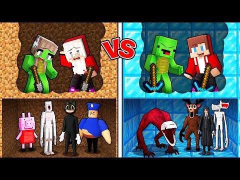 Mikey and JJ vs Girls Mine Battle in Minecraft (Maizen)