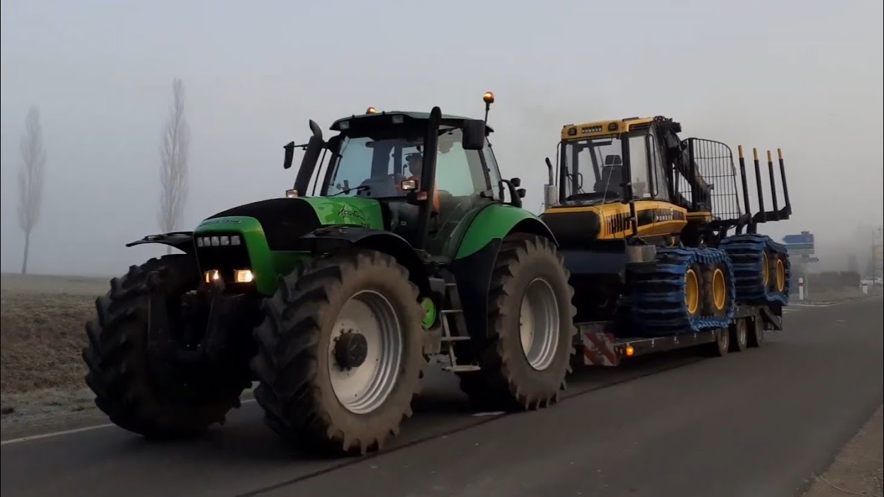 Deutz-fahr agrotron 215 / Transport d'engin forestier/Porteur PONSSE ELK/Forwarder/pewag/ Dyna Trek