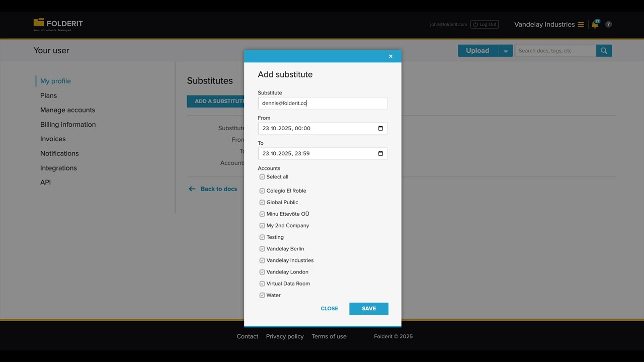 Assigning temporary workflow deputy in Folderit DMS