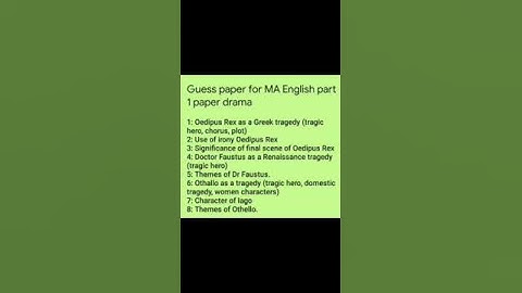 Guess paper for MA English part 1 paper drama
