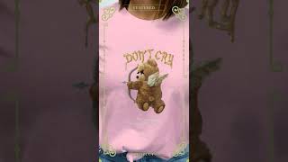 Cute Angel Bear Graphic Tee, Don't Cry Quote T-Shirt, Fun Quirky Bear T-Shirt, Unique Bear with W...