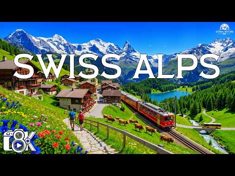 Swiss Alps 8K | Glacier Valleys, Alpine Lakes & Mountain Railways | Piano Music for Sleep & Focus