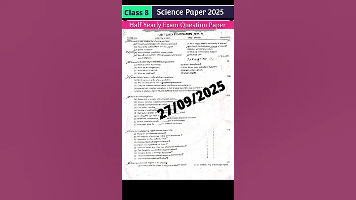 Class 8 Science Half yearly Exam Question paper 27/09/2025 | 8th term 1 #shorts #halfyearlyexam2025