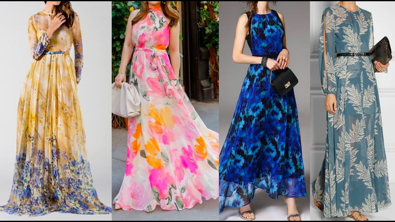 Women's Fashion Chiffon Print Fairy Long Elegant Dresses