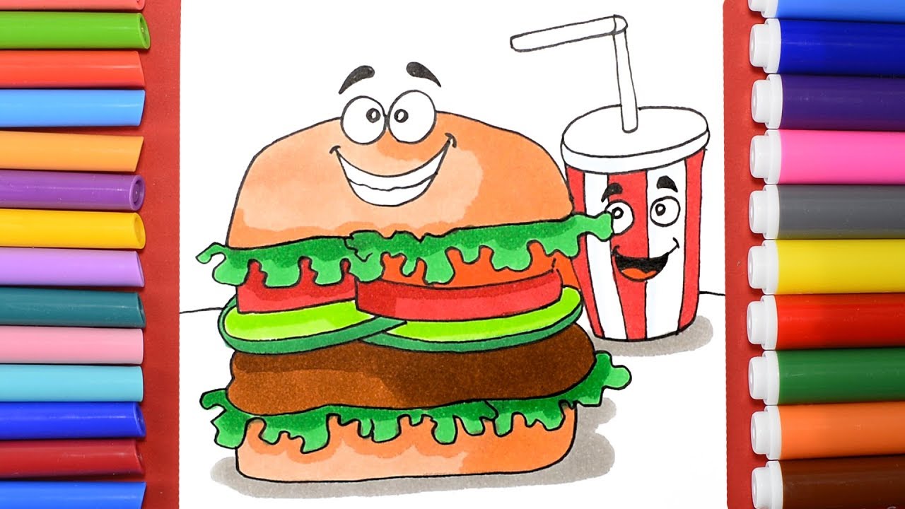 How To Draw A Cartoon Cheeseburger Hamburger Easy And Cute How To