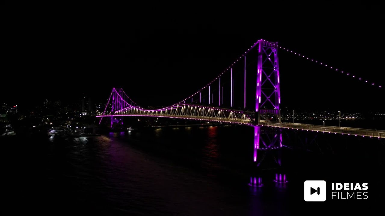 Ponte Hercílio Luz Florianópolis Noite Iluminada Colorida 4k