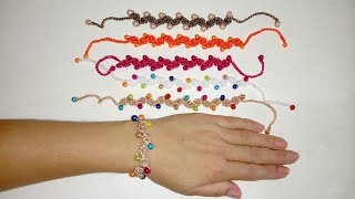 PULSEIRA ZIGUE ZAGUE COM PÉROLAS DE CROCHÊ – FRANCI ARTESANATO