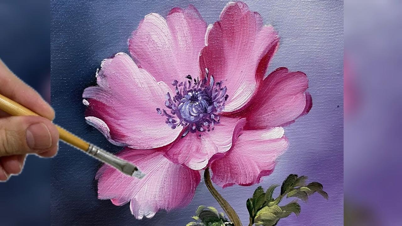 КРАСИВЫЙ ОДИНОКИЙ ЦВЕТОК / ПОКРАСКА ШАГ ЗА ШАГОМ / КРАСИВЫЙ АНЕМОНА