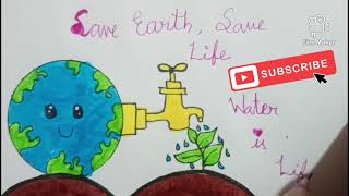 Making a poster on (save water) With the 2 slogans