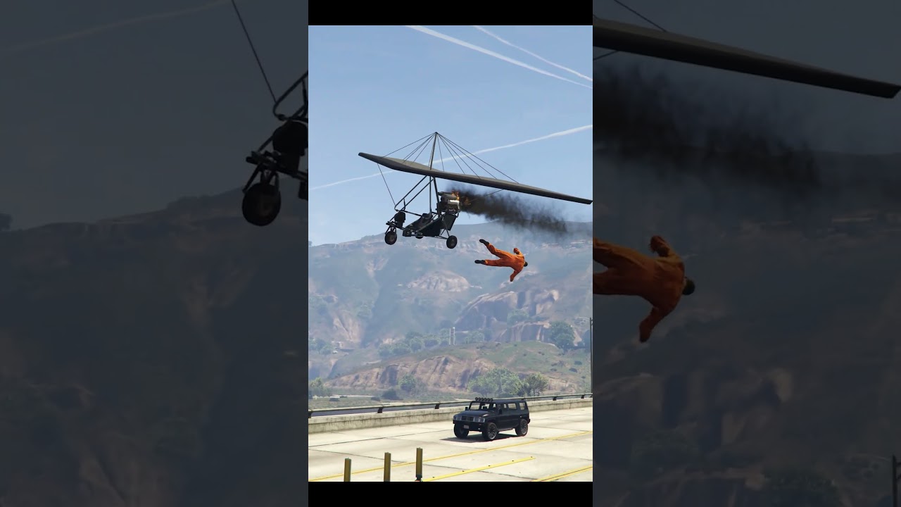 prisoner jump from damaged ultralight aircraft on highway...