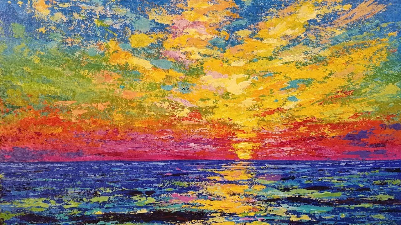 SUNSET OCEAN Palette Knife Acrylic Tutorial FREE Step by Step Painting  Lesson LIVE 