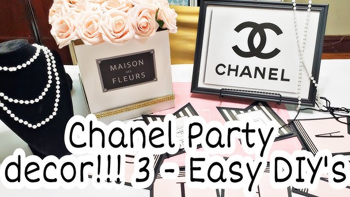 Chanel theme 5th birthday party Pink and black with stripes Chanel