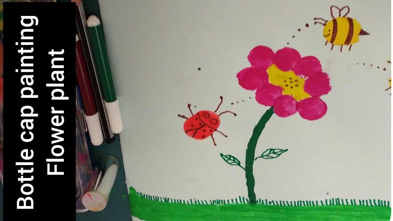 Bottle Cap Painting Flower Plant YouTube