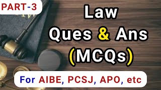 Law mcqs in hindi & English || Part 3 || Law questions & answers || aibe || pcsj || apo || LLB jobs