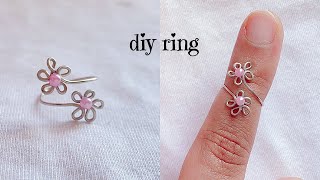 diy ring/how to make simple wire flower ring/wire wrapped adjustable ring/cute toe ring
