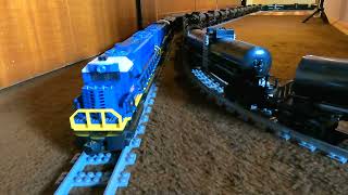 BlueBrixx / BuWizz / LEGO CSX EMD SD50 + UP GE ES44AC long coal / oil train with mid and rear DPU's