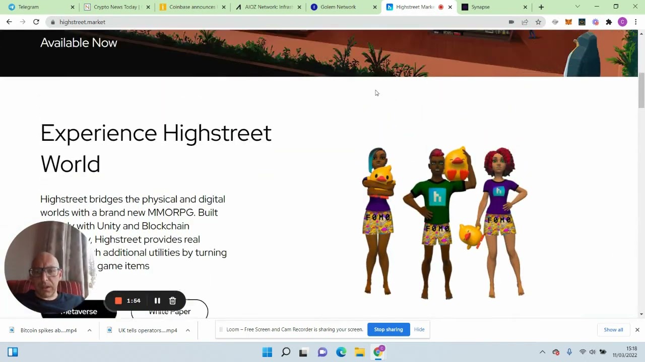 Live on Coinbase Aloz Network AIOZ, Golem GLM, but no bounce for Highstreet  HIGH and Synapse SYN - YouTube