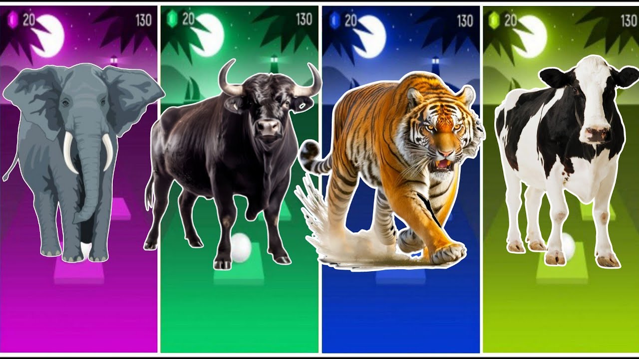 Elephant 🆚Bull 🆚 Tiger 🆚 Rhino 🔴Tiles Hop EDM Rush →