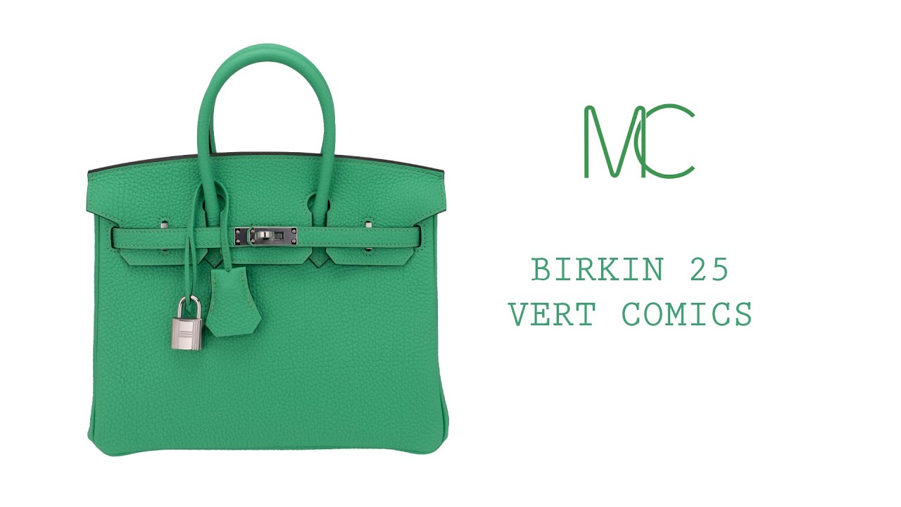 Hermes Birkin 25 Vert Comics Bag Palladium Hardware Togo Leather •  MIGHTYCHIC • 