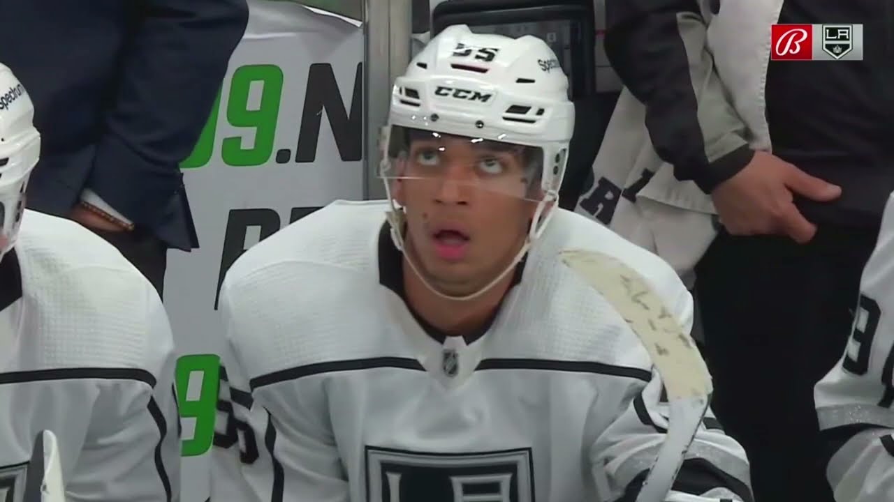 Quinton Byfield gets to the loose puck and scores on a turnaround shot from the slot.