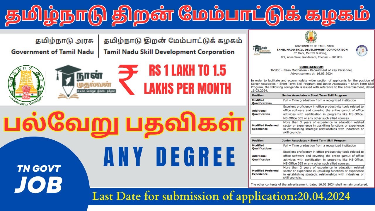 tnsdc recruitment 2024 I tamil nadu skill development jobs apply 2024 I tnsdc jobs apply online 2024