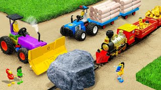 Diy tractor making mini Bulldozer rescues Train | diy Police Tractor repairs Train Track | HP Mini