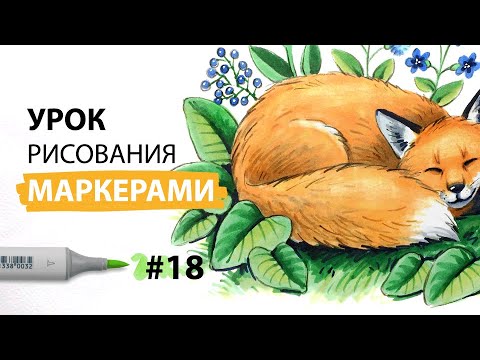 Как нарисовать лису на полянке? / Урок по рисованию маркерами для новичков #18