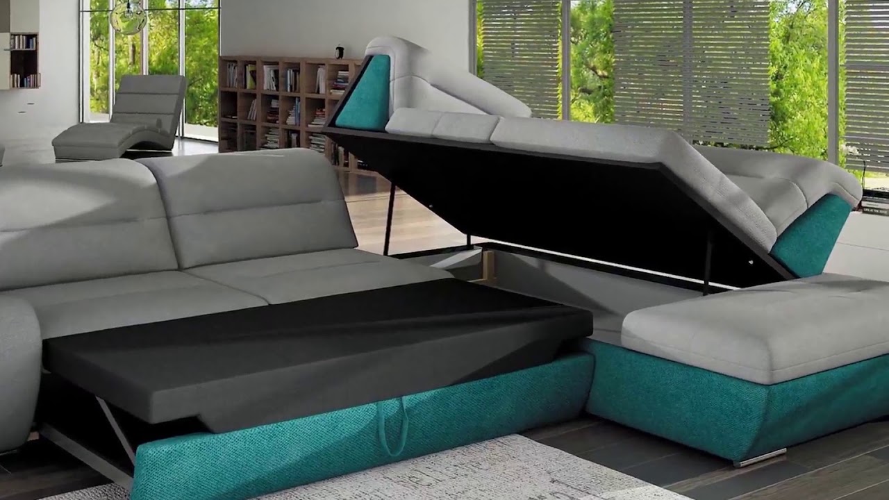 Norman C Corner Sofa Bed Right Corner White Eco Leather Frame and Light Grey Fabric Seating Area