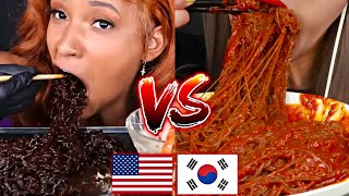 AMERICAN VS KOREAN SPICY NOODLES MUKBANG!🌶️🔥🥵🍜