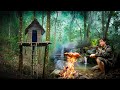 Full3 days solo bushcraft  build a safe shelter in the tree hunt trap and cook