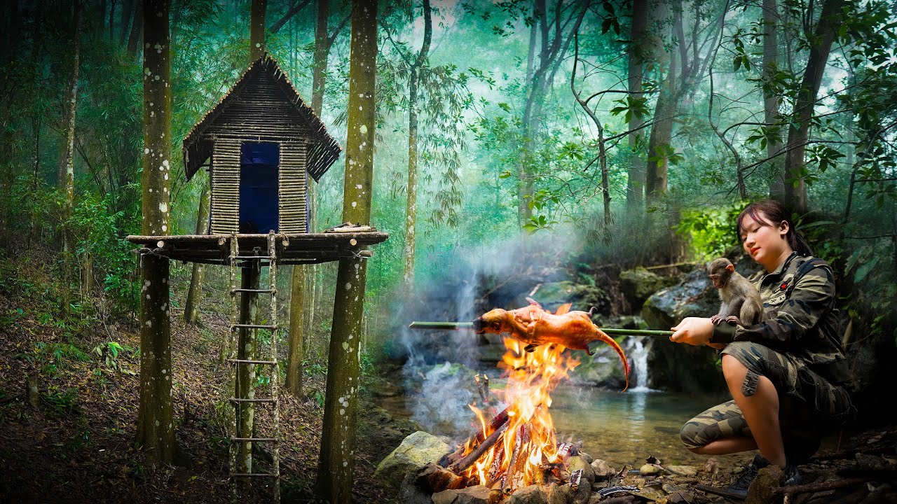 Full-video: 3 Days Solo Bushcraft - Build a Safe Shelter in the Tree ...