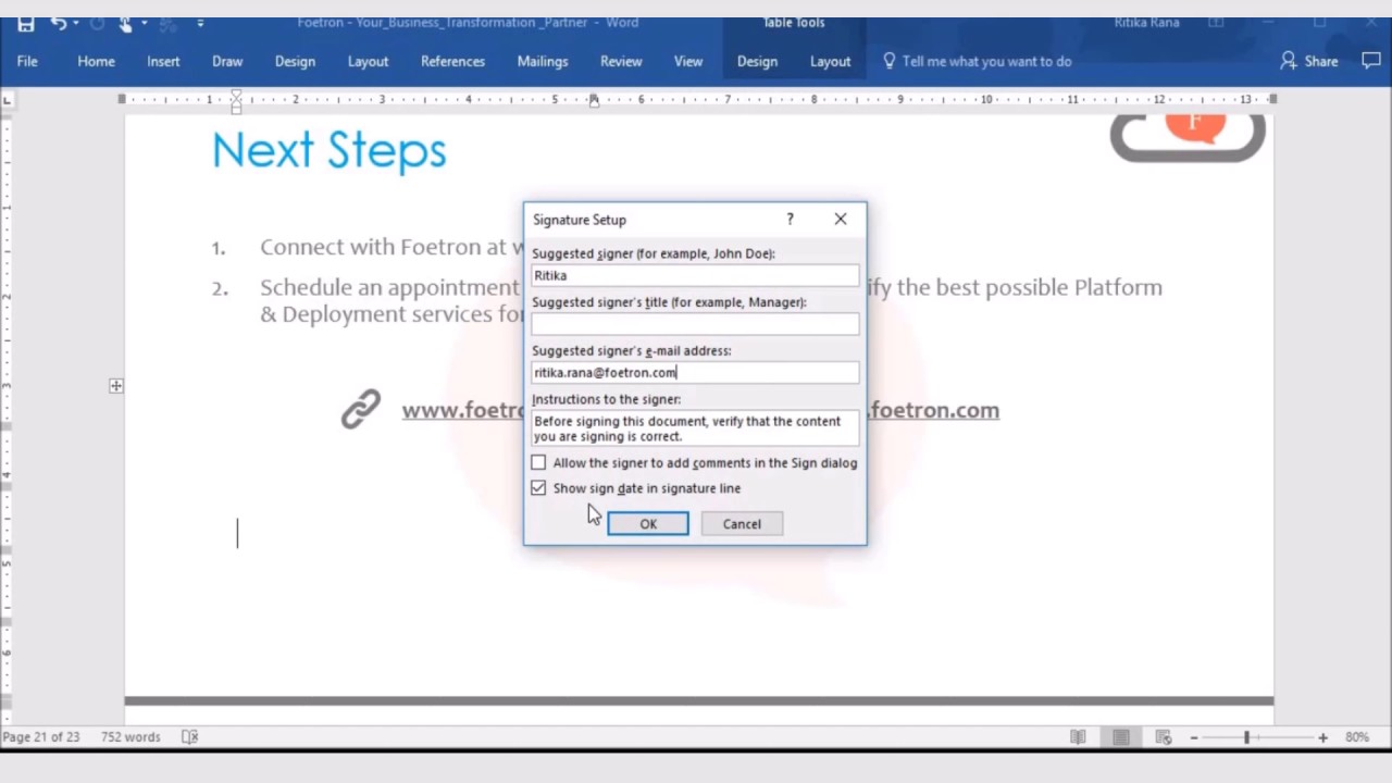 How to add digital signature in Microsoft Word 10?