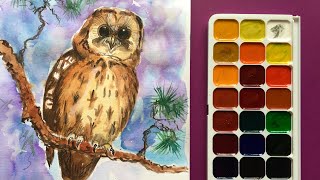 Сова акварелью/ Как нарисовать сову