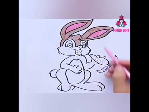 Learn Draw Rabbit coloring kids - تعليم رسم ارنب تلوين اطفال