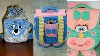 Crochet cartoon character baby and girls bags, Crochet school bag ideas