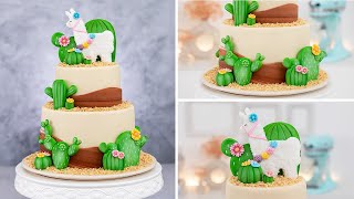 Desert Themed CAKE Decorating with Cactus and Llama