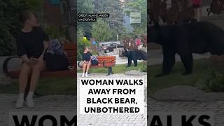 Woman walks away from black bear, unbothered #shorts