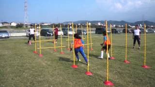 複合的なポールとヘディングを組み合わせたフィジカルトレーニング（女子U-10）