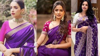 Purple Saree Contrast Blouse Sarre Blouse Matching