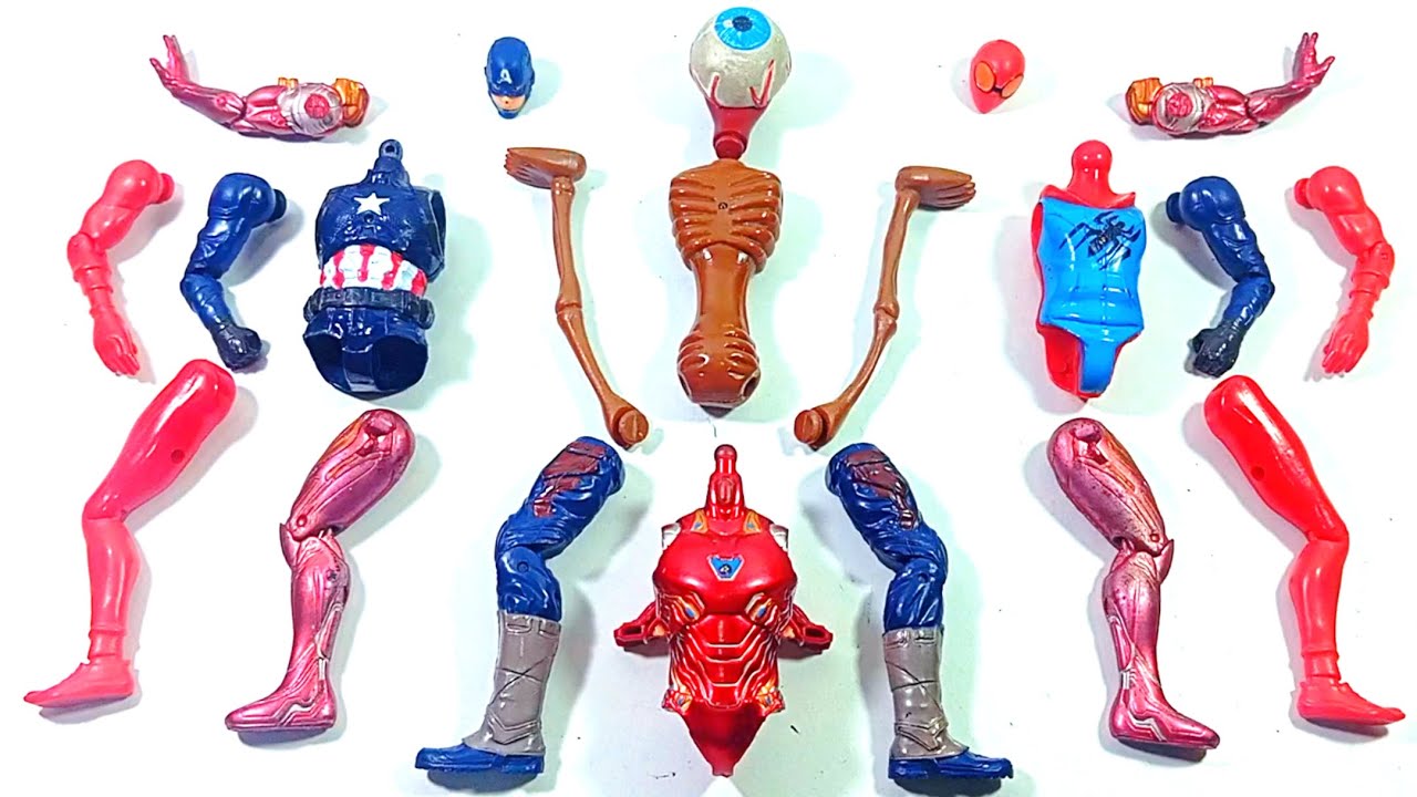 ASSEMBLE AVENGERS TOYS..SIREN HEAD vs CAPTAIN AMERICA vs SPIDER HODHI vs IRONMAN.. 